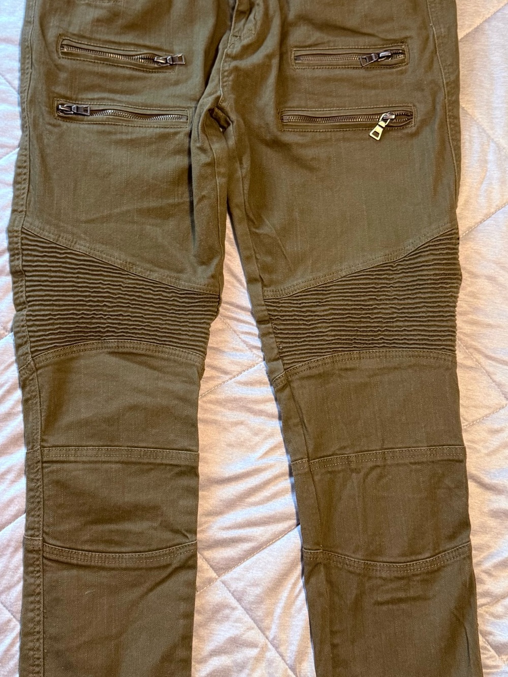 Black Men's Olive Cargo Moto Pants with Zip Pockets
